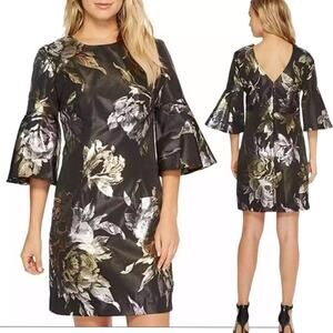 Trina Turk Rachelle Metallic Jacquard Bell Sleeve Sheath Dress, Size 10